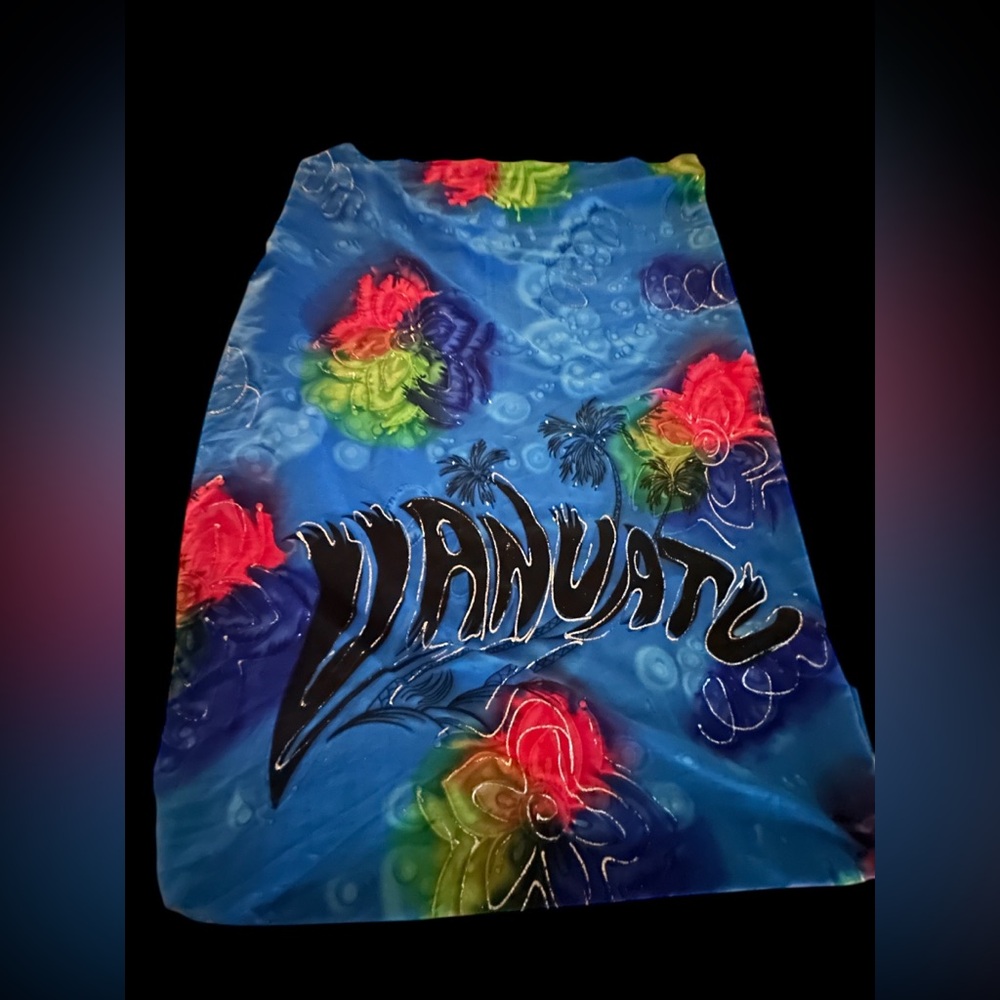 Blue Floral Women's Swim Sarong 44 x 68 Says VANUATU